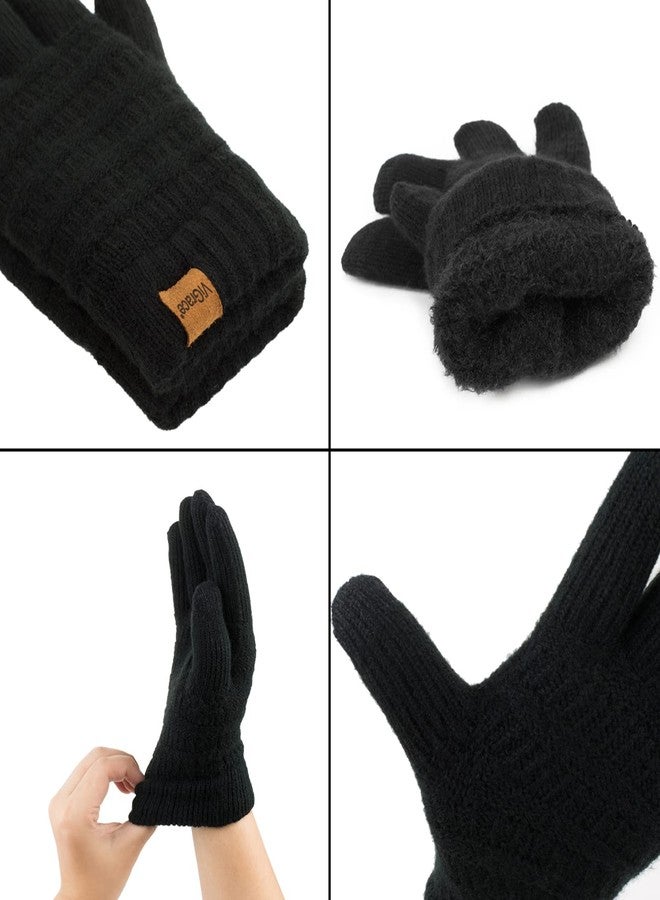 ViGrace Womens Winter Touchscreen Gloves Cable Knit Warm Lined 3 Fingers Dual-layer Touch Screen Texting Thermal Glove for Women - Image 5